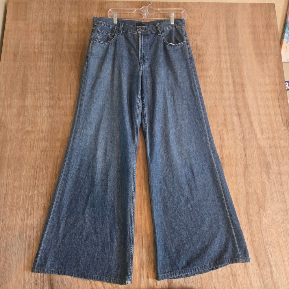 Drapey Wide Flare Jeans Women's Size 29 Blue Cotton Lyocell Blend UNIQLO